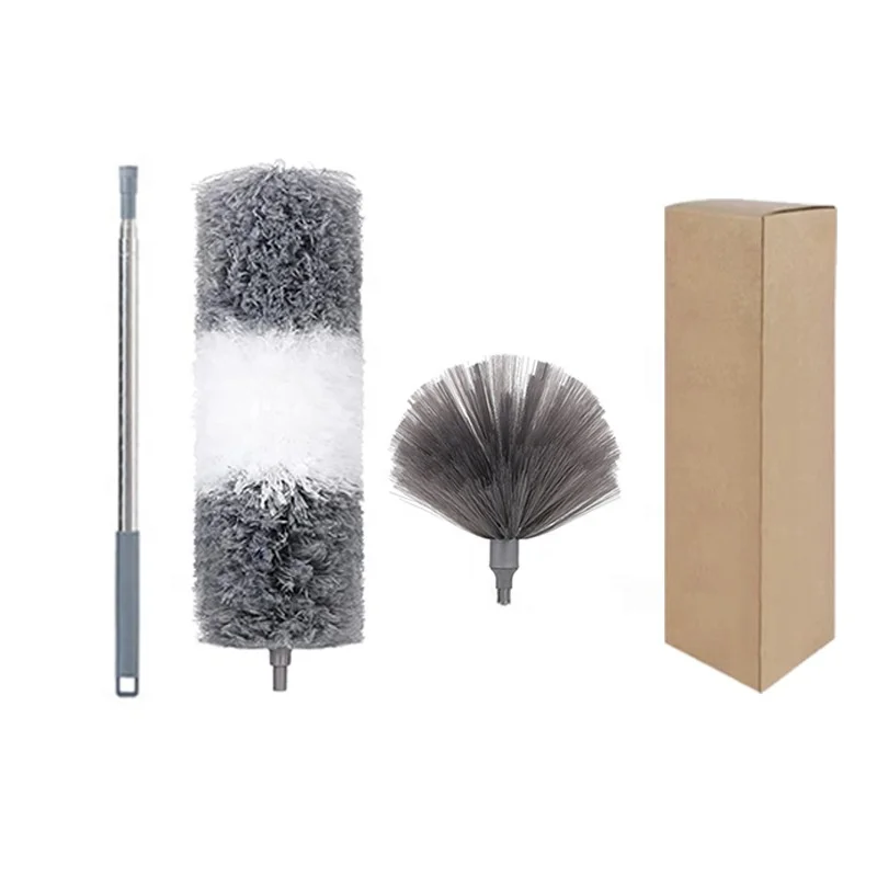 Microfiber Feather Duster Retractable Ceiling Dust Brush with Polyamide Head for Cleaning