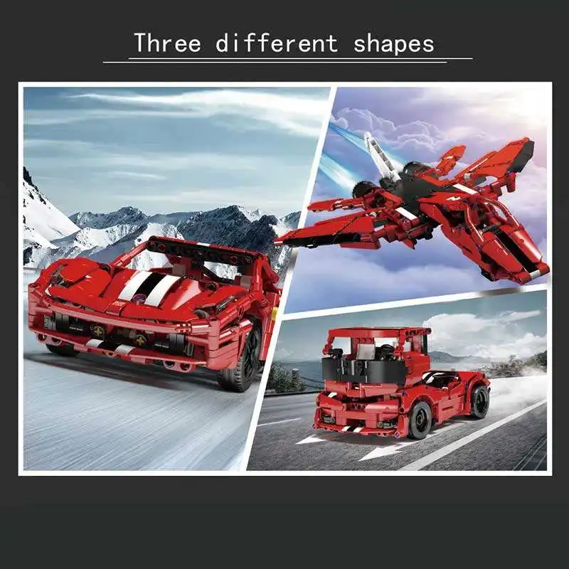 MOULD KING 10076 F488 3in1 Toy Car Educational Plastic Kit Bricks Set 3in1 Changeable Model Building Car Block For Kids