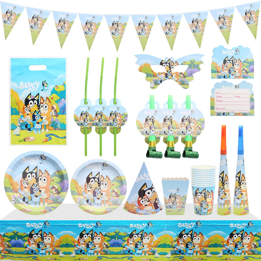 Chilli Blue Dog Blue Dog Birthday Party Supplies Decoration Background Cloth Paper Plate Paper Napkin Tablecloth Paper Cups