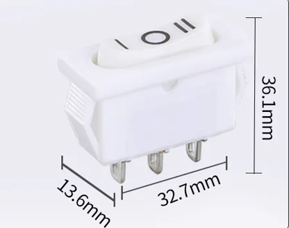 Custom Cute KCD3 Three Position 3 Pin and Speed White Power ON-OFF-ON Rocker Switches