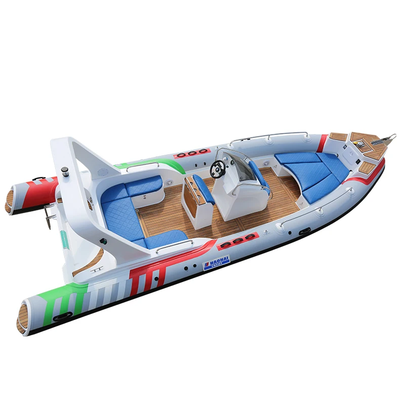 CE Large RIB 760 Hypalon Black PVC Rigid Hull Inflatable Sport Sailing Boat with Electric Motor for Ocean Waters and Fishing