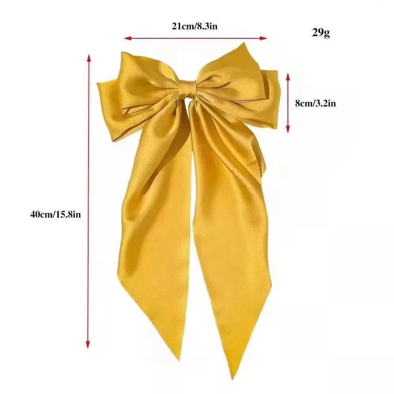 2024 top ranking hair accessories silky satin spring summer solid long tail bows clip hairpin