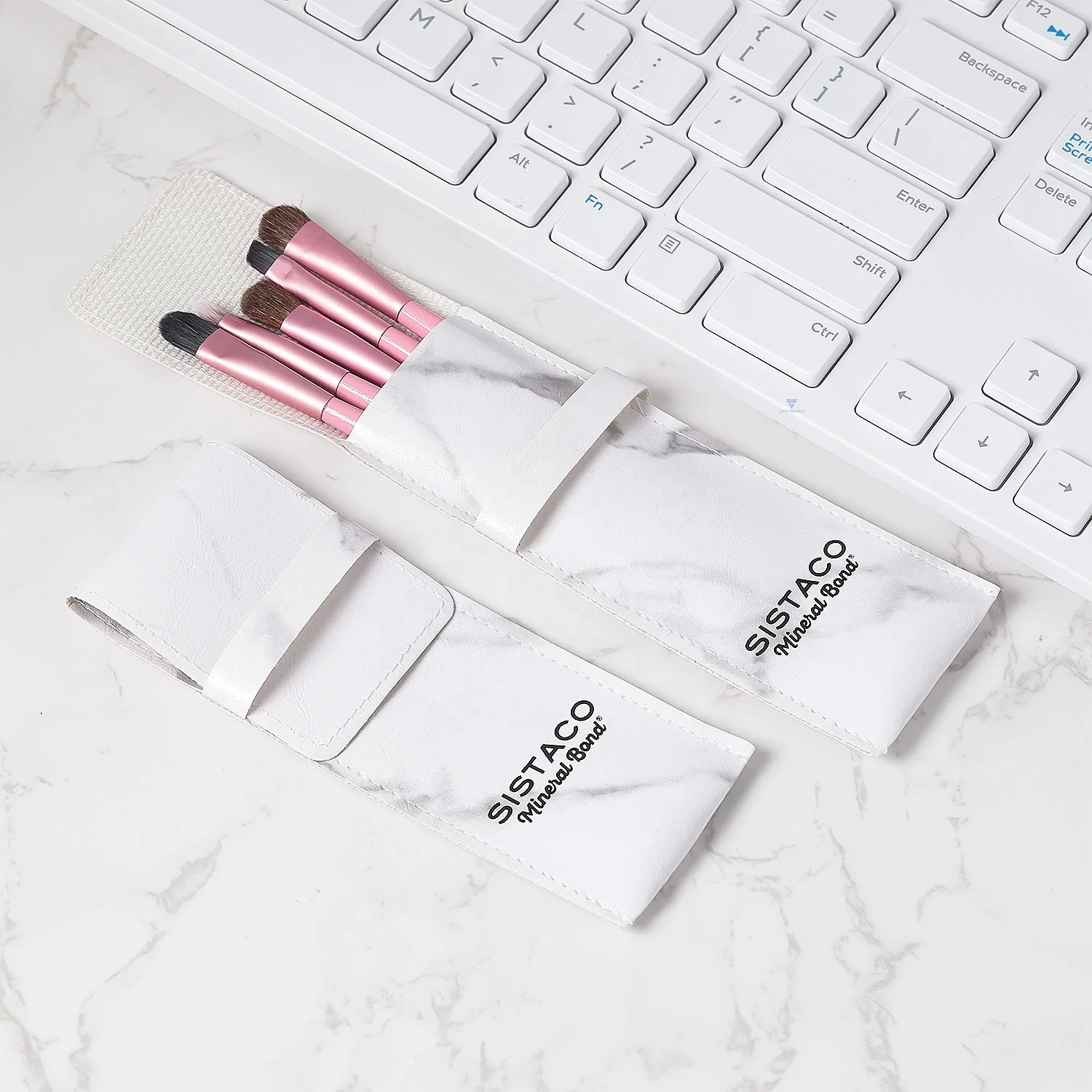 Free sample white leather pouch custom logo mascara Lipstick makeup brush packaging bag