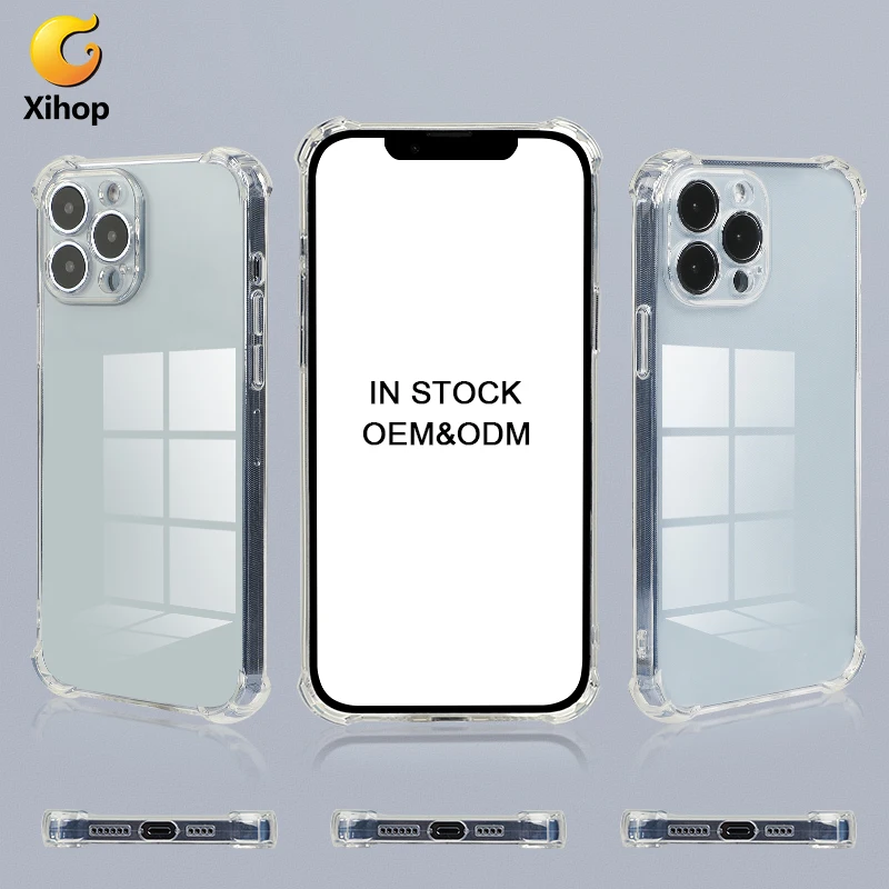 Xihop Four Corners Anti Drop Soft TPU Clear Transparent Shockproof Mobile Cover Cell Phone Case for iPhone 11 12 13 Pro Max mini
