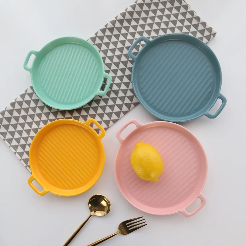 BK12 Заводская глазурованная керамическая посуда для выпечки, керамическая посуда для выпечки с ручкой