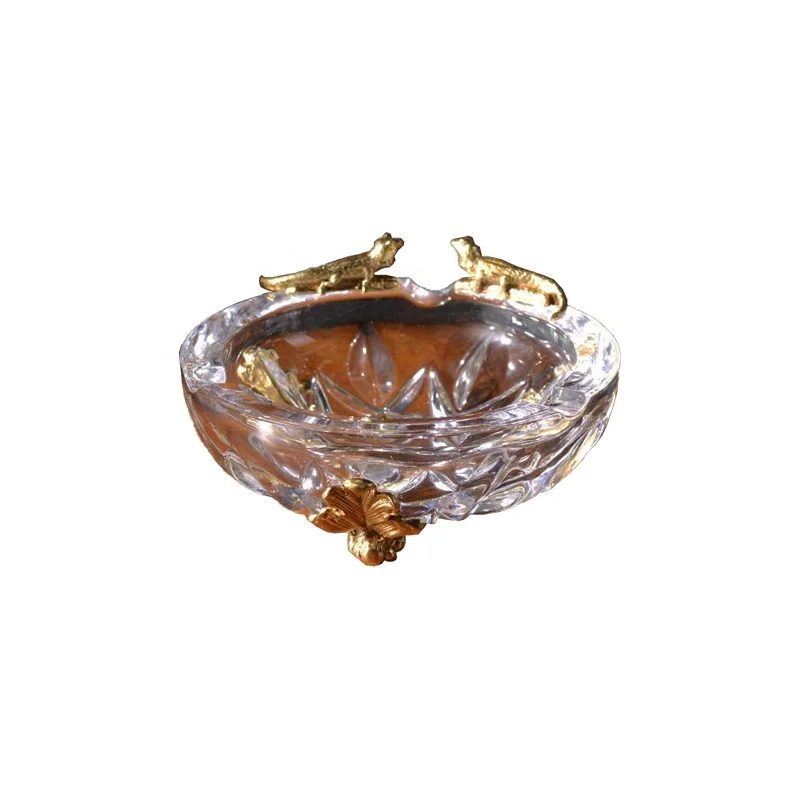 Factory Custom Design Cigar Smoke Ashtray Luxury Brass and Crystal Ashtray