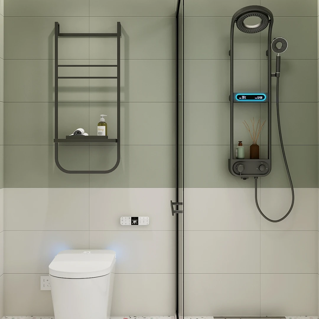 Idealex Contemporary Single Polished Metal Luxury LED Shower Bar System Multifunctional European Design Bath Shower Faucets
