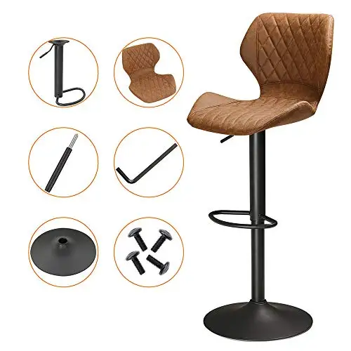 Modern Design Brown Adjustable Bar Stools Counter Height Swivel Bar Chairs for Kitchens Island with 400lbs Capacity