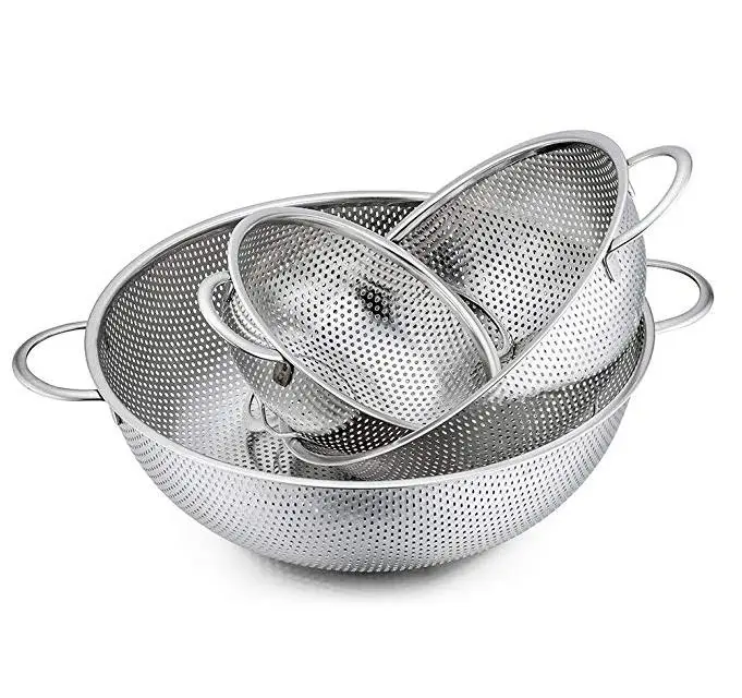 Kitchen Utensils Stainless Steel Perforated Colander Basket for Fruits and Vegetables Food Use