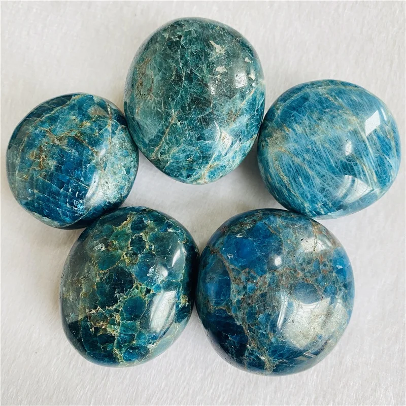 Wholesale natural blue apatite crystal gemstone palm stone for sale