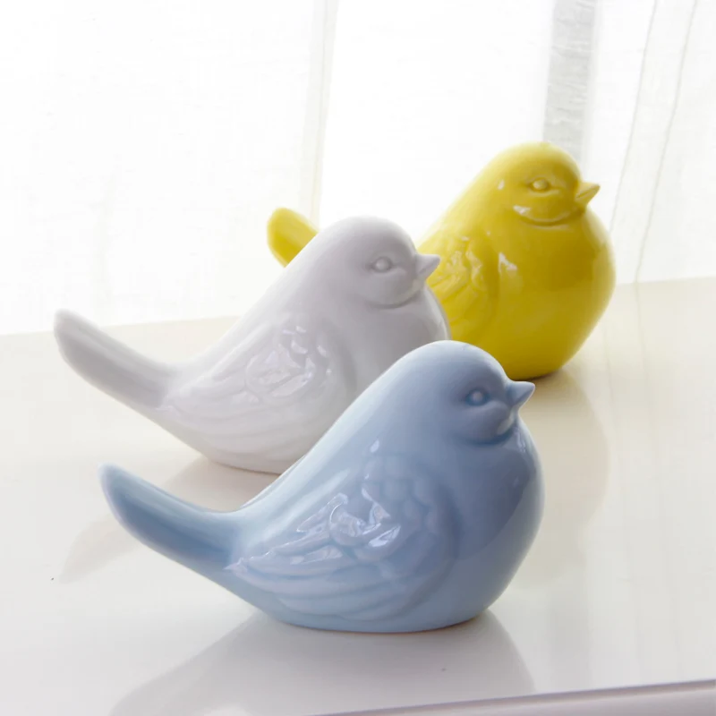 Amazon Hot Sale Lovely Desktop Ceramic Glaze Art Craft  Porcelain Bird Shape Display Ornaments For Home Decoration And  Gifts