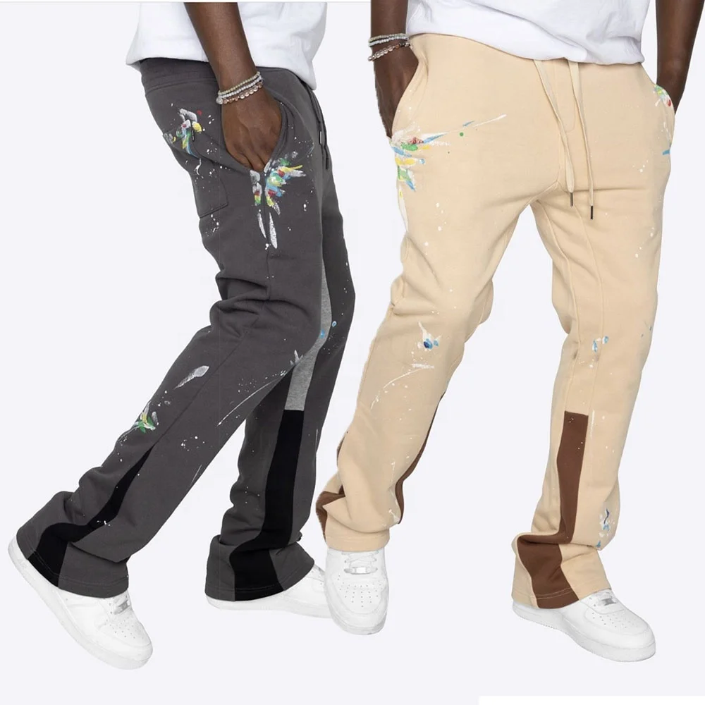 KY New Custom Patchwork Paint Splatter Print mens high quality Flared Hot Sale Flaired Sweatpants 2