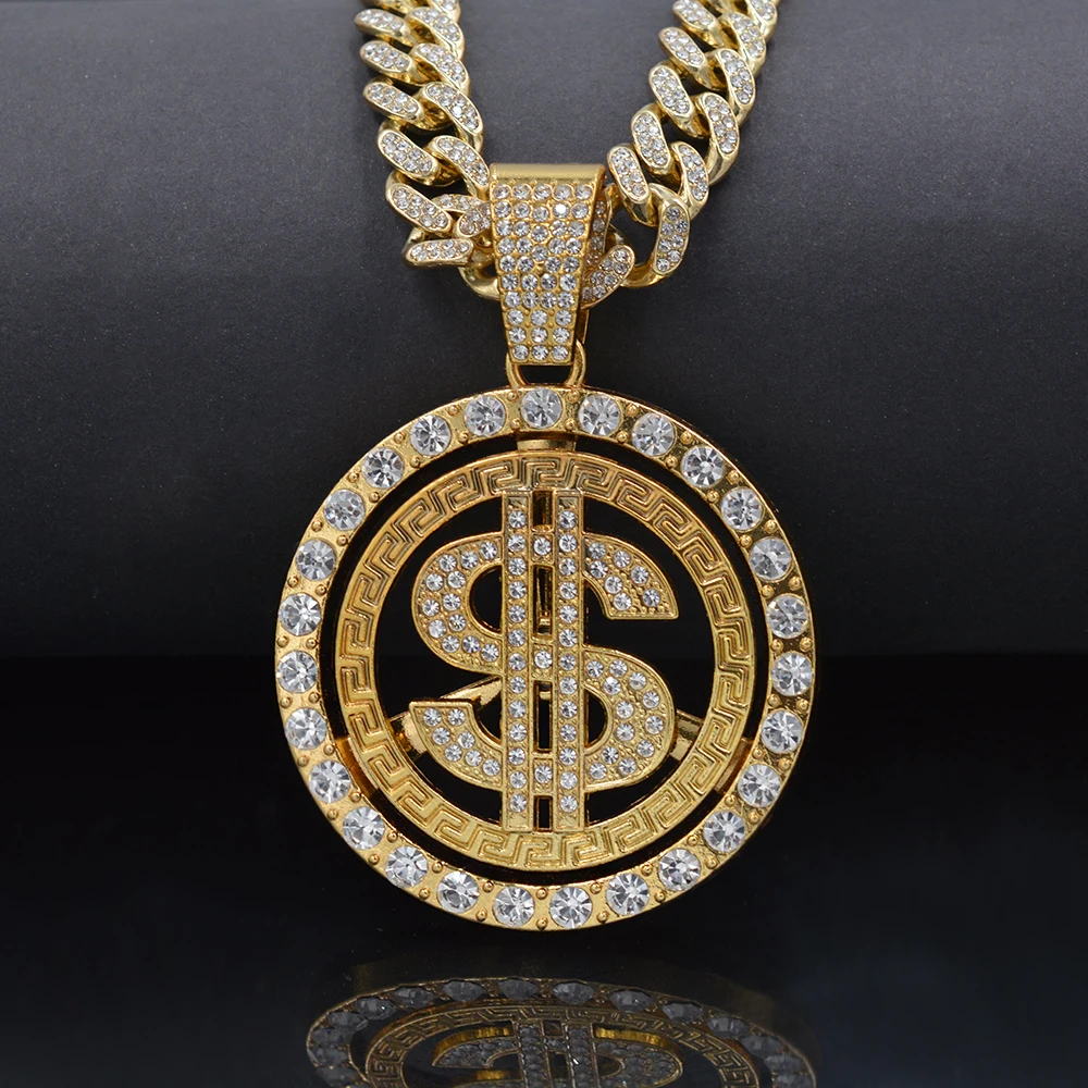 New oversized hip hop cold pendant dollar nightclub rotating hip hop necklace