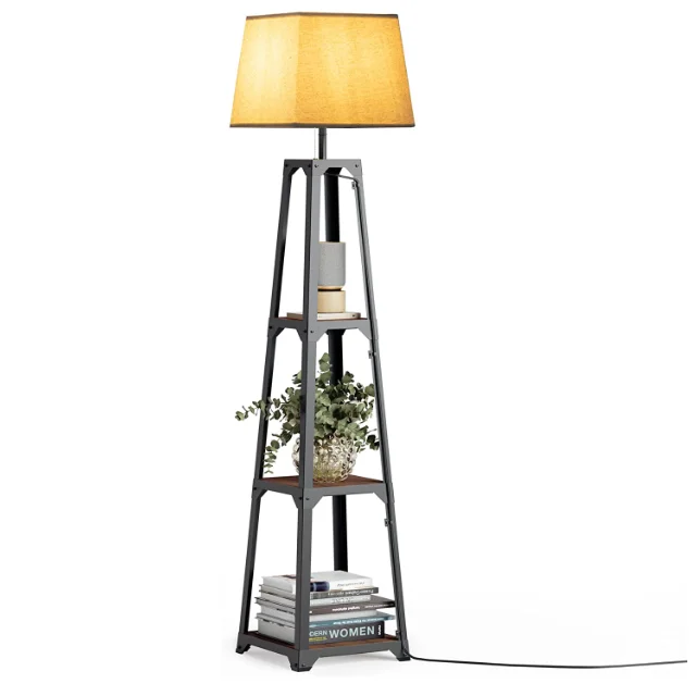 Cheap Modern Luxury Floor Lamp With Shelf White Lampshade Wooden Floor Lamps For Living Room Bedroom Hotel Office Classic Black