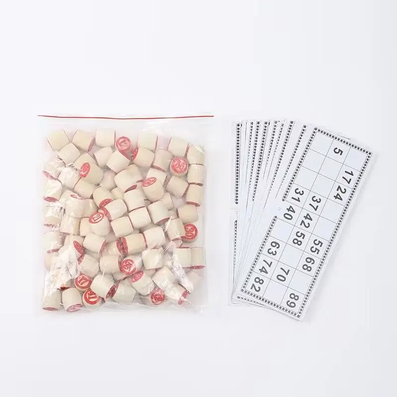 Factory Price Wood Bingo Game Chips, Paper Card Bingo Games Double Sides Wooden Digital  Educational Toy for Kid