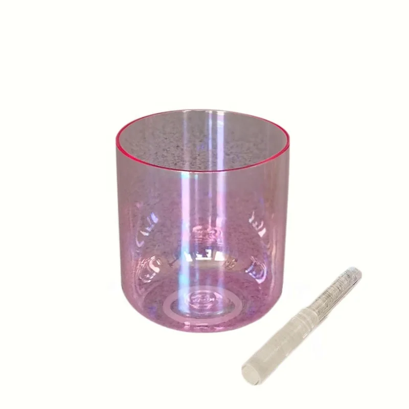 Beautiful Pink Color 5 Inch Clear Quartz Crystal Alchemy Singing Bowls For Release Pressure