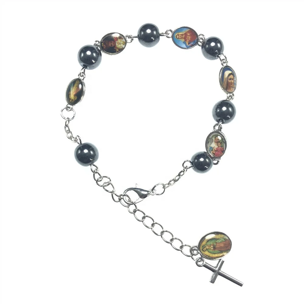 factory cheap wrap beaded catholic rosary bracelet cross