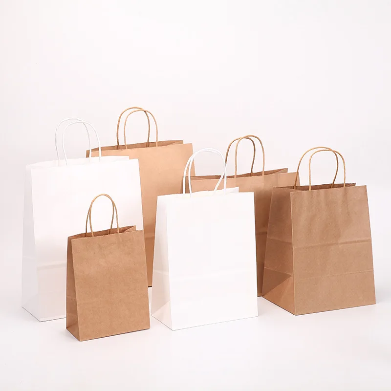 Cheap recyclable  Kraft paper bags brown Kraft paper bags white Kraft paper bags with twisted hand ropes