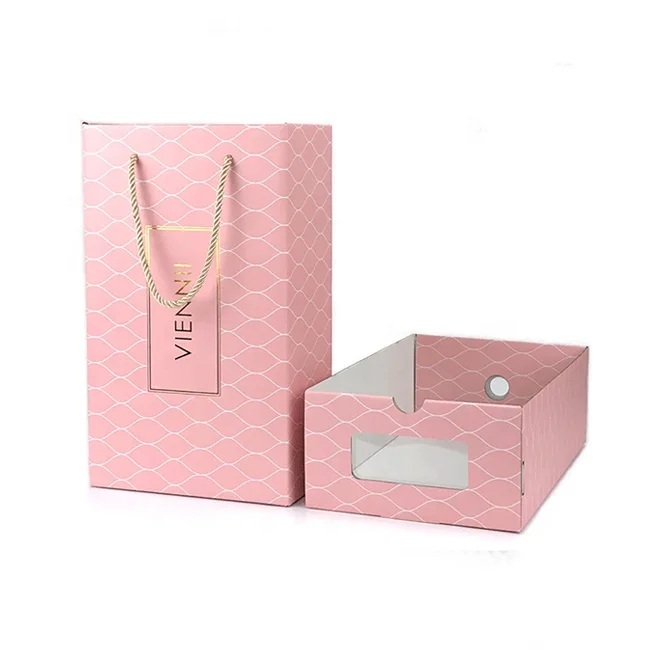 cheap custom logo eco friendly kraft shoe package box men womens sneaker shoe boxes collapsible drawer shoe box with handle