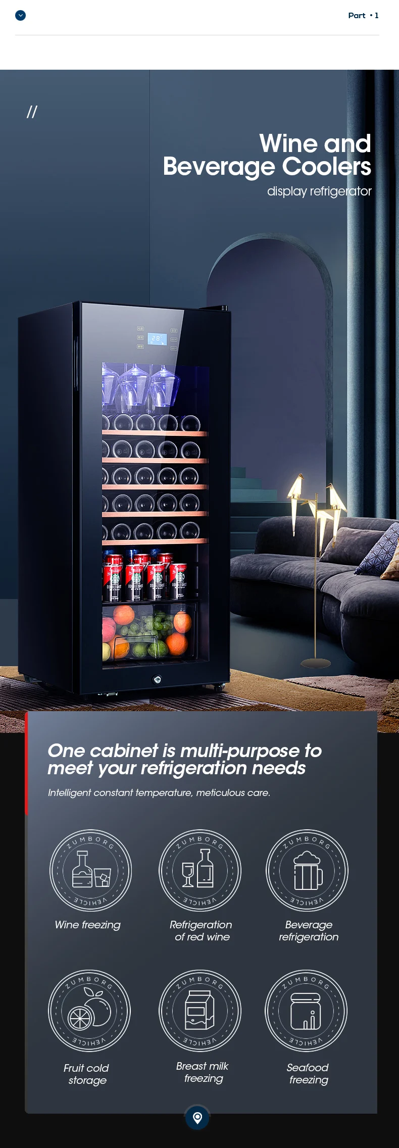 Odino  Single Zone Freestanding Fridge with full glass & Double-Layer Tempered Reversible Glass Door