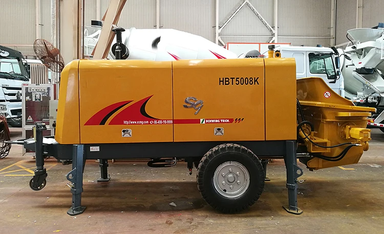 Chinese Hot Sale HBT5008k New Mini Mobile Concrete Machinery Concrete Mixer with Pump Productivity 50M3/H