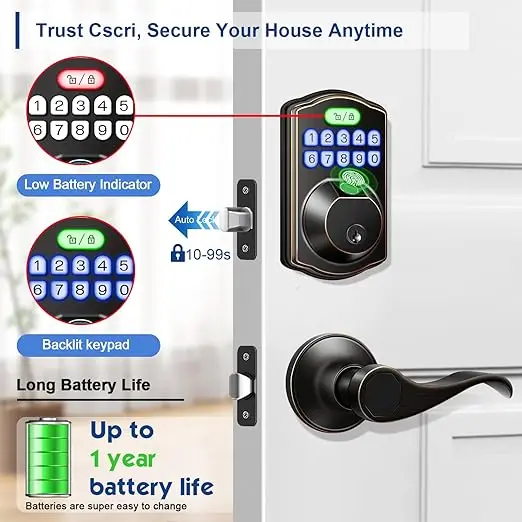 Keyless Entry Door Lock, Electronic Keypad Deadbolt Front Door Lock Set with Handle, Finger Print Door Lock