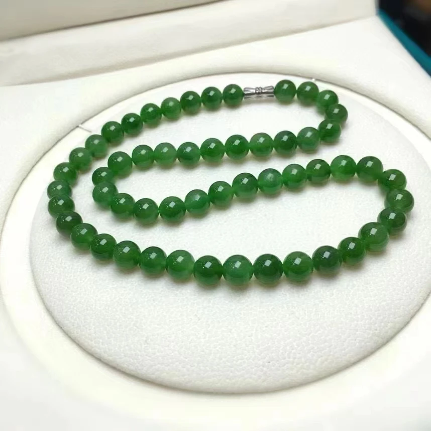MEDBOO Fine Jewelry Factory Real Jewellery Spinach Nephrite Hetian Jasper Jade Round Bead Necklace Jewelry