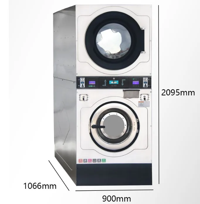 Commercial Self-service laundry equipments 12KG coin-operated Stack Dryer Combo washer for Hotel factory laundry Hospital