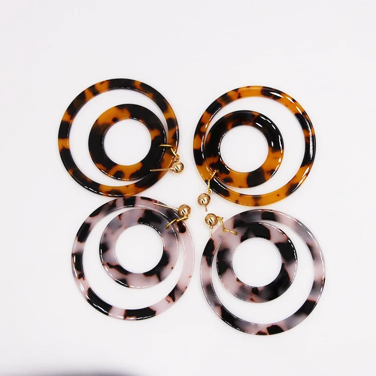 European Leopard Print Acetic Acid Circle Long Drop Earrings Acrylic Geometric Tortoiseshell Acetate Earrings