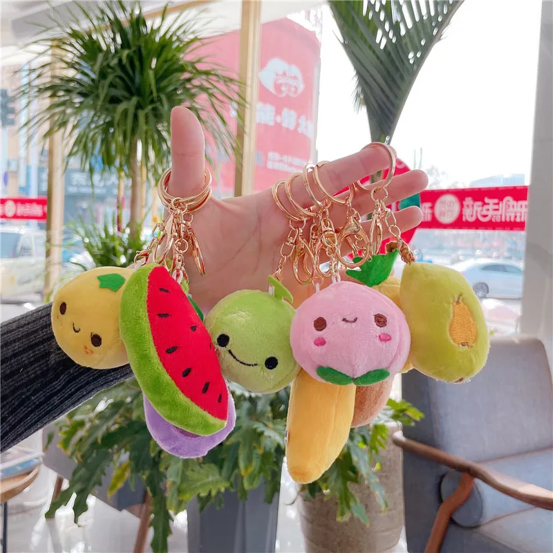 Cute Fruit and Vegetable Plush Pendant Bag Keychain Children Plush Toy Primary School Gift Fruit Plush Doll Stuffed Key Rings