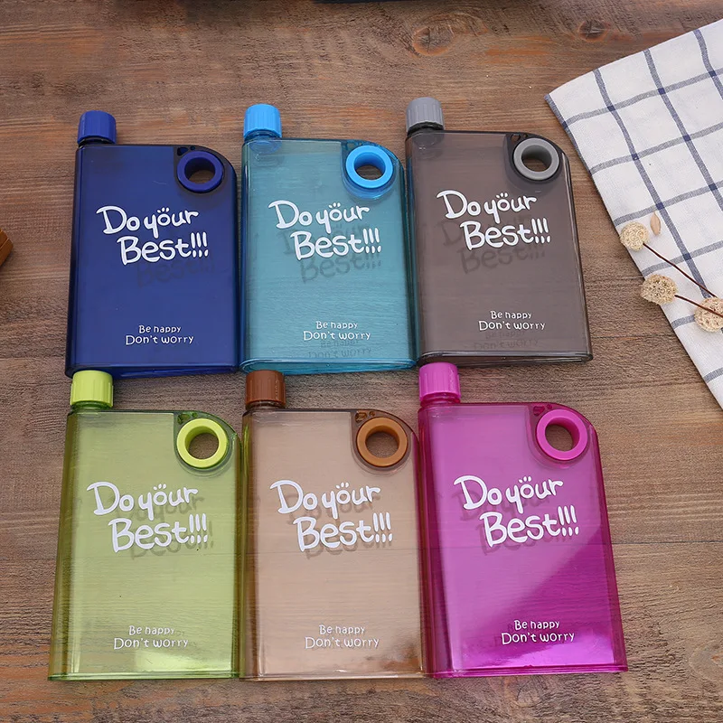 Transparent Portable flat cup casual cup notebook kettle fashion gym square water bottle Notebook Drink Water Bottle For Sports
