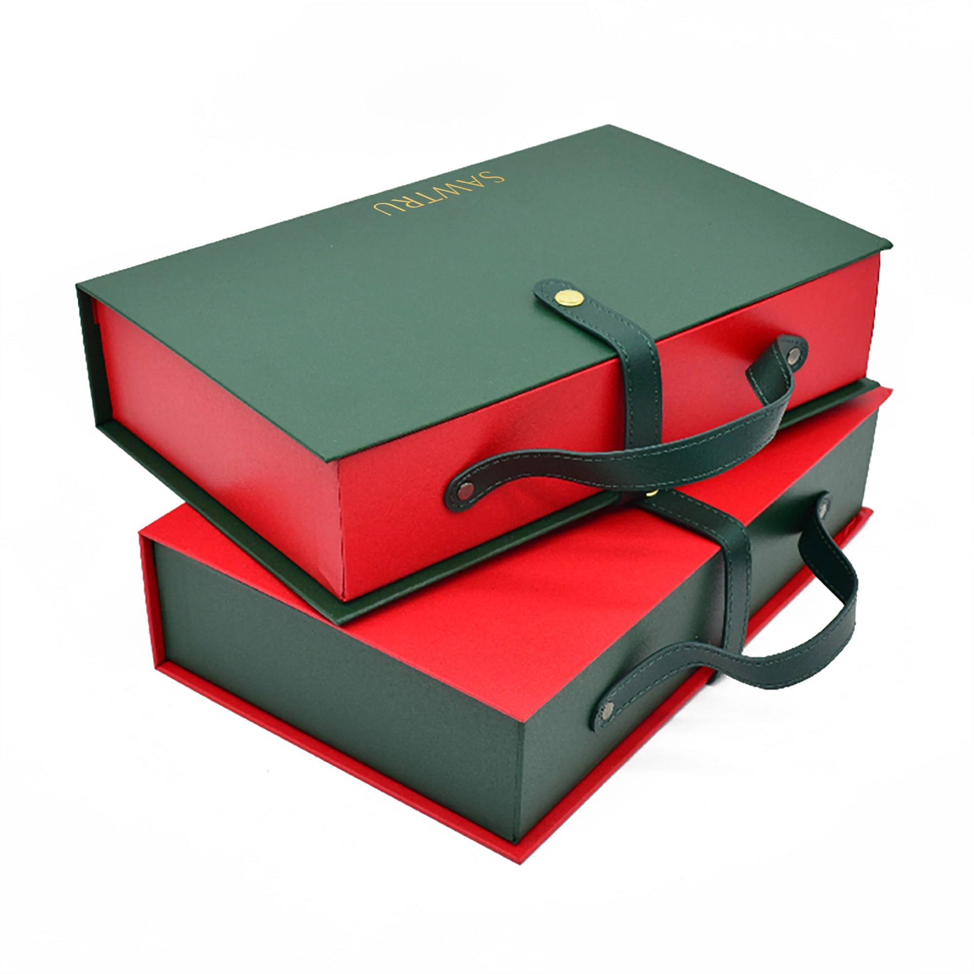 Custom Logo Printed Paper Christmas Calendar Advent Packaging Gift Cardboard Boxes with PU Leather Handle