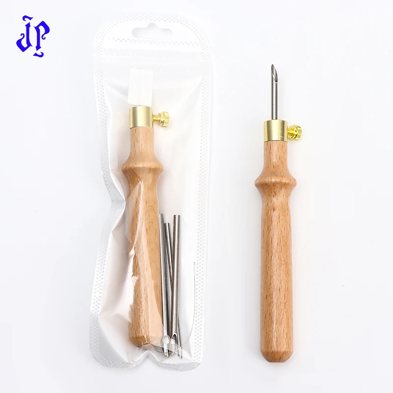 JP Diy Craft Needlework Tool Punch Needle Wooden Handle Replaceable 3 Needles Poke Embroidery Punch Pen Kit