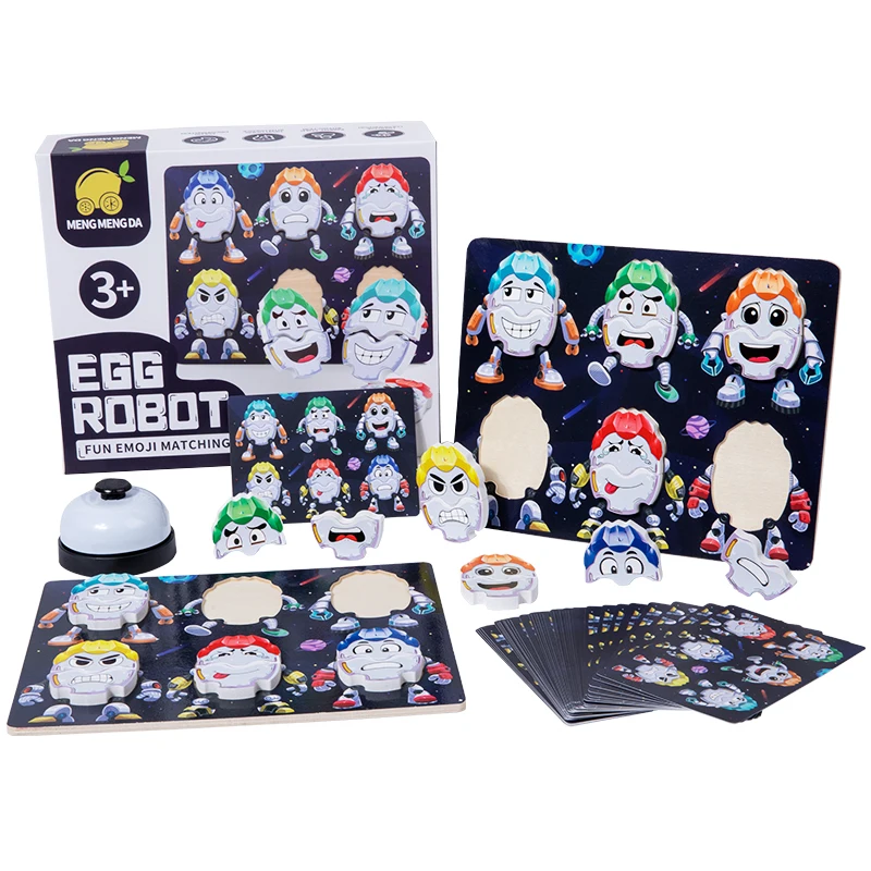CPC Children Eggy Robot Expression Matching Game 3D Cartoon Jigsaw Puzzle Toys Wooden Educational Toys