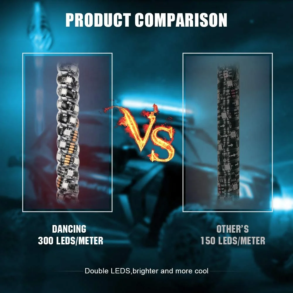 Manufacturer Remote Safety Led Whips Chasing Colors Led Lighted Whip Antenna Flag Light For Atv Utv Offroad Vehicle Rzr