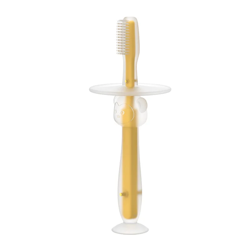 Baby training silicone three-dimensional milk toothbrush can stand suction cup toothbrush silicone tongue coating soft brush