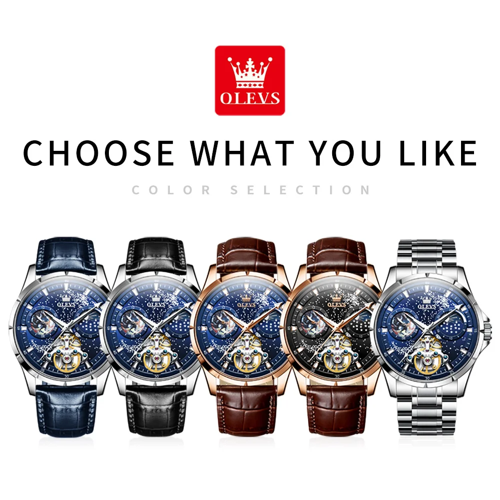 OLEVS 6671 Hot Sell Brand Luxury Sport Rose Gold Mechanical Watches Leather Strap Automatic Watches For Men