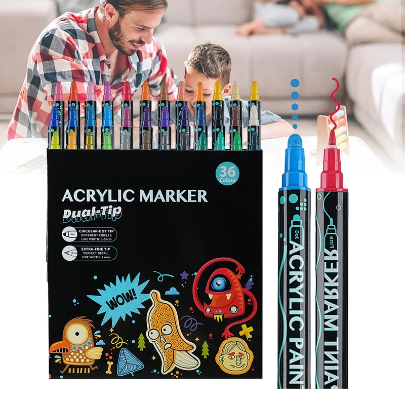 12/24/26/36 Colors Dual Tips Art Marker Drawing Acrylic Paint Marker Pens Set For Rock Painting Ceramic Glass Wood