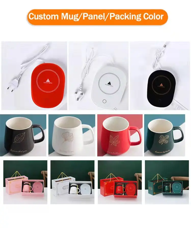 USB Charge Heating Temperature Control 55 Degree Ceramic Coffee Cup Gift Box Set  Mug Cup With Mat