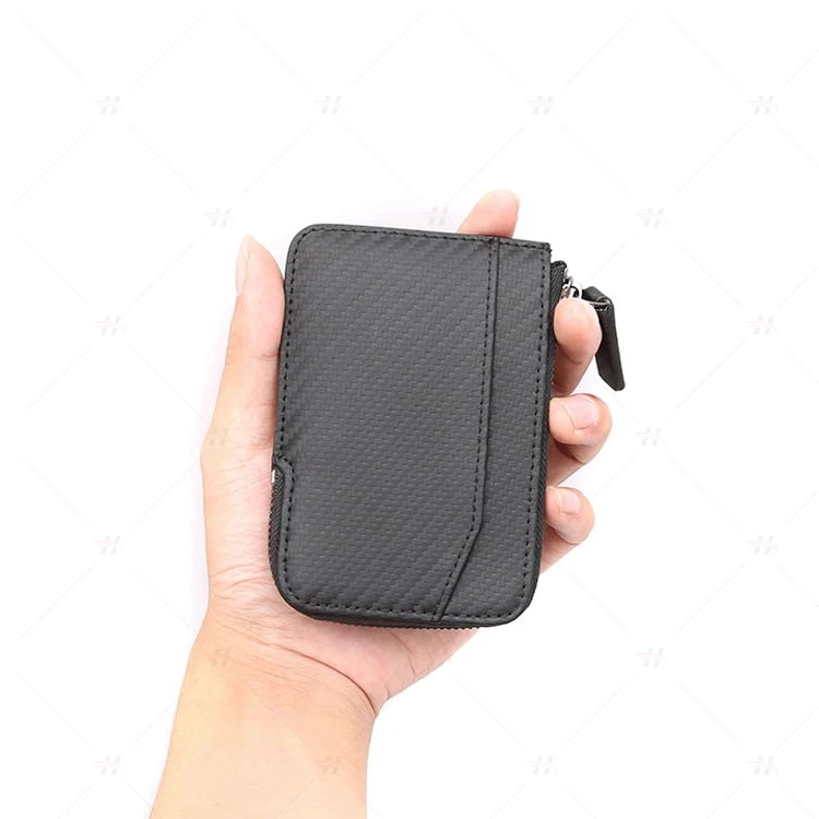 
 Модный деловой безопасный кошелек унисекс из углеродного волокна с RFID-защитой и отделением для монет, мини-кошелек на молнии  