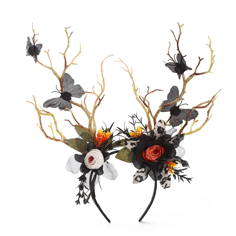Halloween Bat Pumpkin Hair Hoop Simulation Flower Hair Hoop Costume Party Props Creative Beautiful Garland Antler Headdress