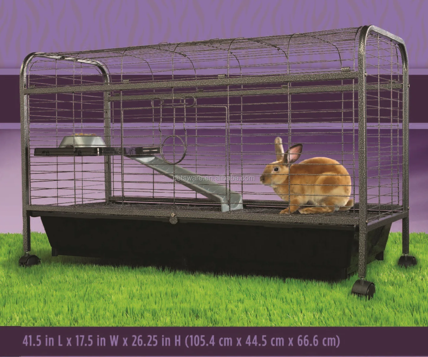 Luxury Small Animal Cage Guinea Pig &  Rabbit Cage with Feeder, Rolling Wheels, Platform, Ramp