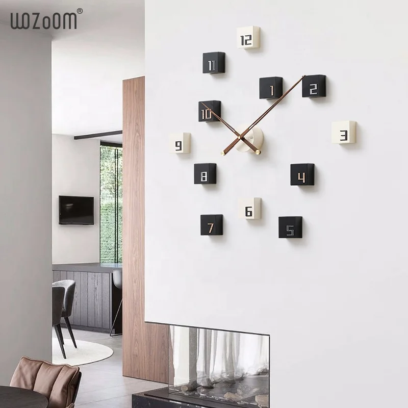 WOZOOM Home Decorative Large Mute Frameless 3d Diy Sticker Numeral Big Wall Clock Luxury MDF DIY Wall Clock For Living Room Sale