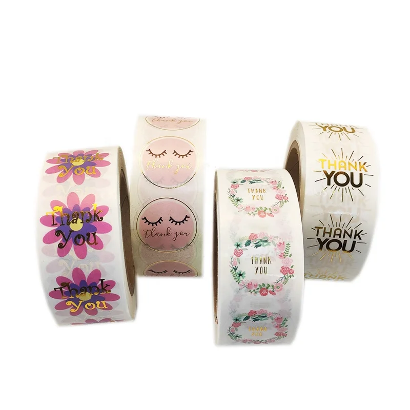 1.5inch 500pcs/Roll Round Floral Thank You Stickers Black wedding Gifts Evenlop Sealing Packaging Labels Sticker Roll
