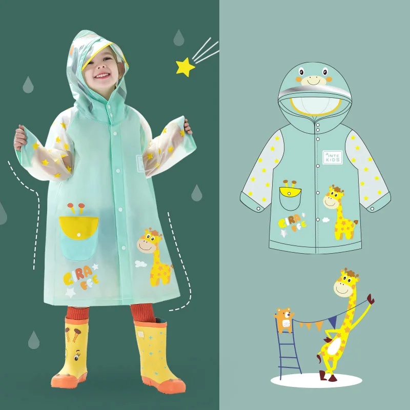 WHY447 Wholesale Children Raincoats Primary Kindergarten Waterproof Poncho EVA Cartoon School Student Working Raincoat