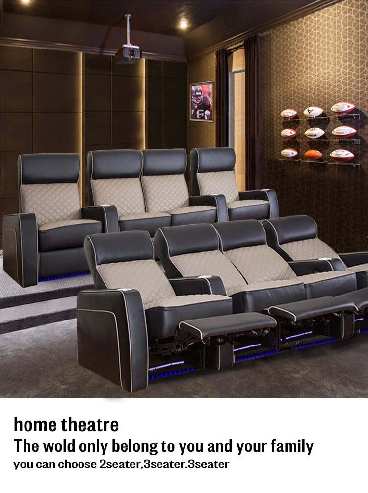 Wholesale Price canape 3 places cuir electrique Luxury 3 Seater Genuine Leather Home Theater Seats With Cup Holders