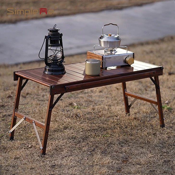 Simpleme Outdoor Family Camping Mesa Plegable Lightweight Aluminum Roll Up Top Folding Camping Table