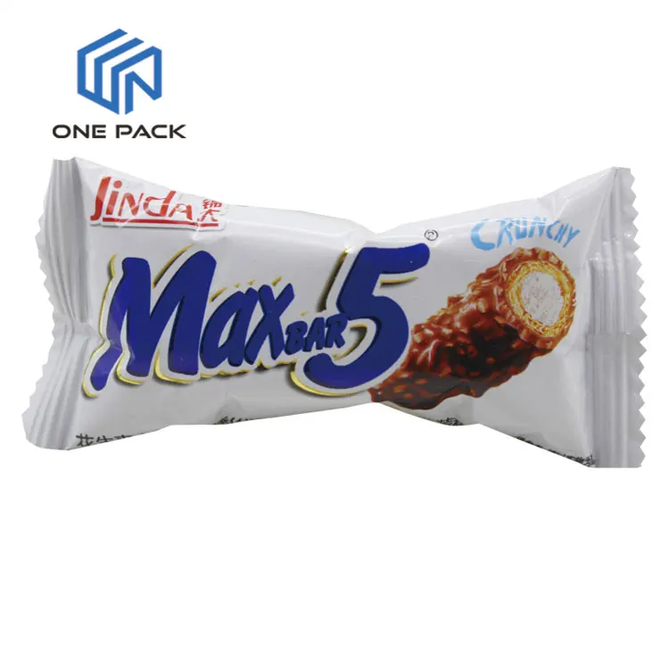 low moq small size mini glossy finished back seal 2.5kg Sandwich chocolate bar long snack food packaging bag with aluminum foil