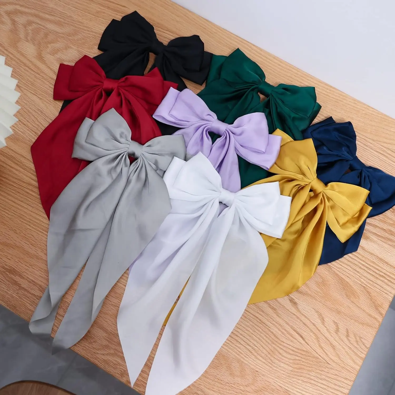 Big Bow Hair Clips Solid Color Bowknot Hairpin French Barrette with Long Silky Satin for Adult Teens Women Hair Accessories