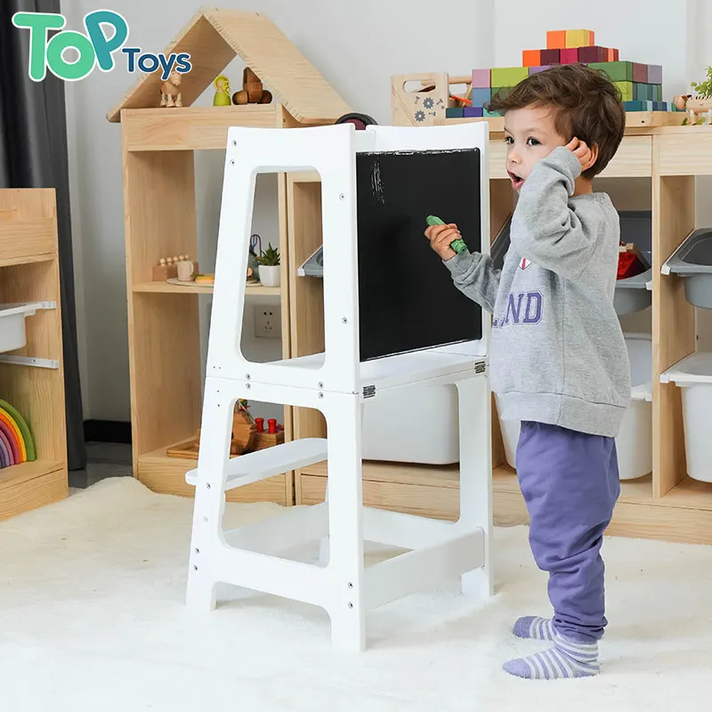 TOP Montessori Standing Learning Tower With Blackboard Ladder Chair Wooden Folding Kitchen Helper Step Stool Ladder For Toddlers